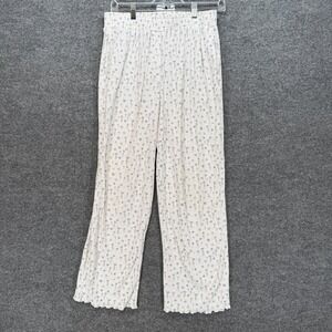 Sunkissed Coconut Pants Womens Medium White Floral Ribbed Knit Wide Leg Lounge